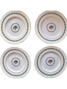 Set 4 Wedgwood Bone China "Appledore" Dinner Plate Green Stamp Brown Urn Vintage